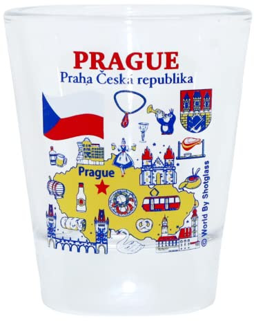 Prag Tschechische Republik Sehenswürdigkeiten und Ikonen Collage Schnapsglas