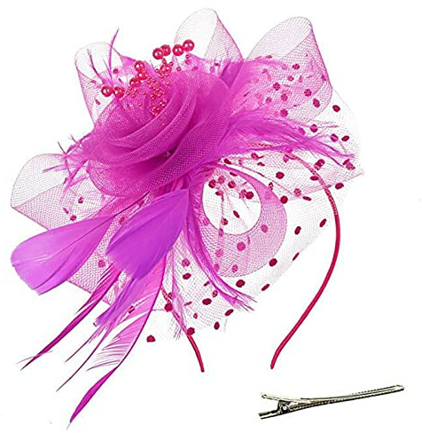 Fascinator Hut Damen Kopfschmuck Hochzeit Hüte Hat Clips Schleier Stirnband Tea Party Mesh Kopfbedeckung Frauen Pillbox Hut Haarschmuck für Cocktail Halloween Oktoberfest Gothic Hot Rosa