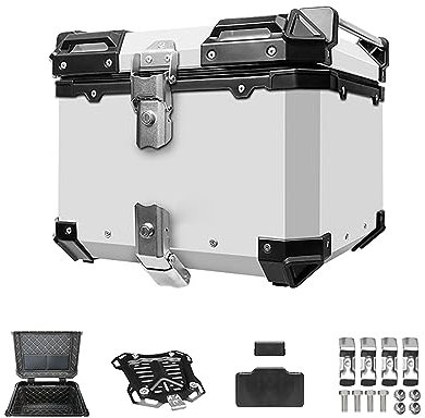 Motorrad Tour Heckbox Top Box Heck Top Box Wasserdichtes GehäUse FüR Roller 45L Schwarzer Aluminium-Motorradkoffer mit Weicher RüCkenlehne Zur Aufbewahrung von 2 Helmen GepäCkbox ( Color : Bright silv