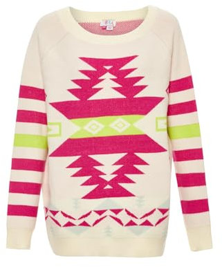 IZIA Totem-Maglione Lungo da Donna, Taglia M, Colore, Bianco Lana Fucsia, M