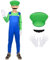 AOOWU Mario Kostüm Luigi Kostüm Set, 4-teiliges Set Mario Luigi Bodysuit Kostüm Kinder, Cosplay Outfit Jungen Mädchen mit Mütze Handschuhe Bart für Halloween Weihnachten Verkleidung (Grün, L)