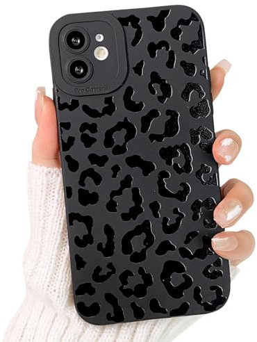 NITITOP Kompatibel mit iPhone 12 Hülle Niedliches Design mit Leopardenmuster für Damen und Mädchen Weiches Silikon Stoßfestes Etui in Schwarz Hülle - Leopardenmuster