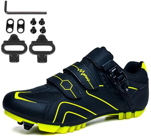 NGARY Fahrradschuhe MTB Herren, Mountainbike Schuhe kompatibel mit SPD 2 Schrauben mit Cleats, Unisex Radsportschuhe Draussen,Black Green,37 EU