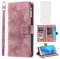 Phone Case for Samsung Galaxy J5 2016 Wallet Cover With Tempered Glass Screen Protector and Wrist Strap Mandala Flower Flip Zipper Card Holder Slot Stand Cell J5 Duos 6 SM-J510MN Women Men Rose Gold