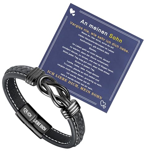 YADOCA Armband für Meinen Sohn, Lederarmband für Sohn Geburtstag Weihnachten Geschenke, Sohn Armband von Mama Papa, Geschenke für Teenager Jungen