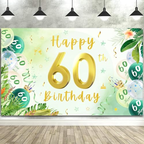 Happy Birthday Banner für den 60. Geburtstag - Dekobanner mit 60Blobenschriftzug auf Flughintergrund für Geburtstagsdeko (185 x 110 cm)