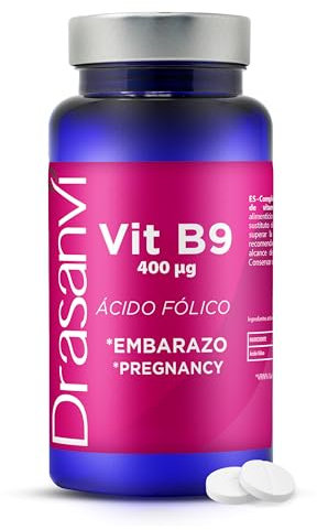 DRASANVI ACIDO FOLICO VITAMINA B9 | Suplemento para Embarazo y Preconcepción | 400μg | Vitaminas prenatales Veganas| Apoyo al Sistema Inmunológico y Desarrollo Fetal |90 comprimidos = 90 días