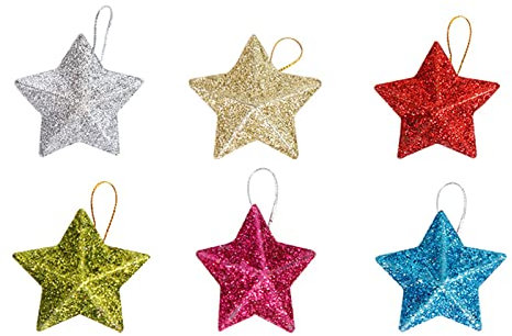 6 Stück Glitzer-Anhänger Stern Weihnachtsbaumschmuck hängende Ornamente Home Happy New Year Geschenk für Urlaub Stern Anhänger