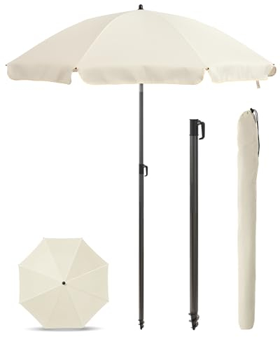Menz Sonnenschirm Balkon + Sonnenschirmhülle - UV50+ Strandschirm 180 cm, Balkonschirm mit Knickfunktion, Gartenschirm, Sonnenschirm Strand - Fb. Beige
