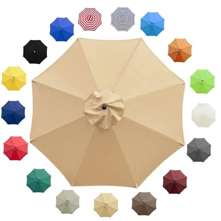 UYTOIZ 2.7m/3.0m 8 Strebens Wasserdicht Sonnenschirm Ersatzbezug,groß Windfest Baldachin Regenschirm ErsatzStoff,Ersatzdach für Terrassenschirm,Ampelschirm Bezug(Khaki,270cm)