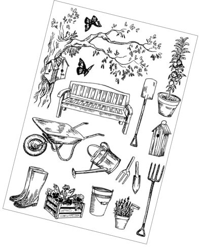 ＣＨＡＭＥＥＮ Gartenwerkzeuge Stempel Thema Transparente Stempel für Karren Gießkanne Schaufel Stiefel Stempel Siegelstempel für DIY Scrapbooking Album Dekoration Kartenherstellung