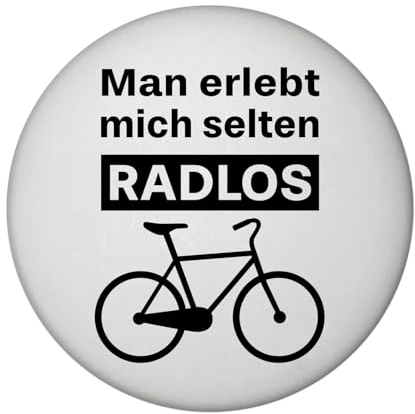 Fahrradfahrer Magnet mit Flaschenöffner rund mit Spruch Man erlebt Mich selten radlos Ideal für Arbeitsweg Mountainbike witziges Wortspiel für jeden Kollegen der Radfahren liebt