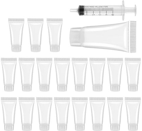 KALIONE 20 Pcs Refillable Empty Tubes Bottles 5ml Plastic Portable Travel Tubes Clear Soft Squeezable Containers for Sample Shampoo Facial Cleanser Makeup Mini Toothpaste Travel Tubes