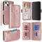 SailorTech for iPhone 14 Phone Case Wallet with Card Holder for Women, iPhone 14 Wallet Case with Credit Card Slots Flip Case Zipper Shockproof Case for Men - Rose Gold