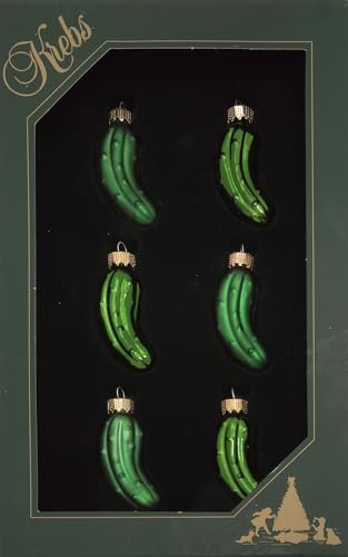 Krebs Glas Lauscha - Weihnachtsdekoration/Christbaumschmuck aus Glas - Mini Gurken Set - Menge: 6 Stück - Farbe: Grün - Größe: ca. 6 cm