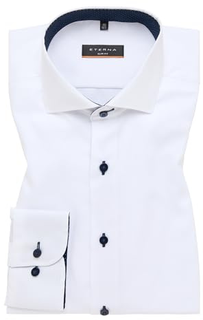 ETERNA Slim Fit Hemd Langarm 67cm | Weiss | Reine Baumwolle | Haifisch-Kragen mit Besatz| bügelfrei| Gr. 44