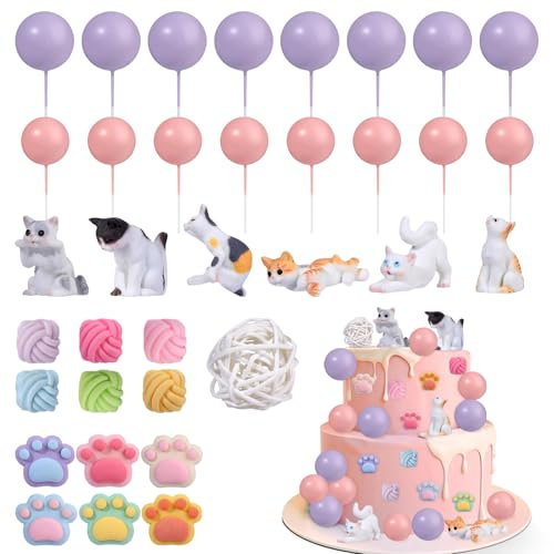 TAXTYHRE Katze Cupcake Deko, 35 Stück Katze Cupcake Topper, Realistische Kätzchen Figuren, Niedliche Katzenpfoten Tortendeko, Katzen Geburtstag Deko, für Babyparty Katze Themed Geburtstag Party