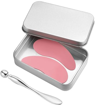 Sarini 1 Paire de Masques pour Les Yeux en Silicone réutilisables, Masque de beauté raffermissant pour Les Cils lavables avec applicateur en métal et étui en étain, Rose