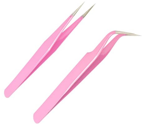 iCovalescent 2 Pièces Pincettes de Précision, Droit et Coudé, Réparation électronique, Bijouterie, Laboratoire, Des Poils du Visage, De la Barbe, Pince à épilerpour Sourcils, Cils(Rose)