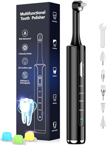 Tooth Polisher Rechargeable Teeth Polisher with 5 Brush Heads,4 Speed Modes