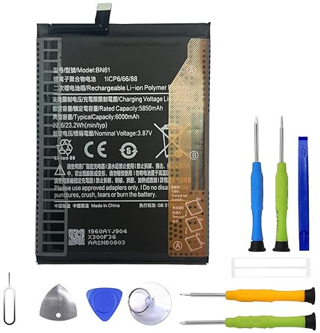 ERYNK Xiao-mi Poco X3 Batterie de rechange BN61 pour Xiao-mi Poco X3 MZB07Z0IN, MZB07Z1IN, MZB07Z2IN, MZB07Z3IN, MZB07Z4IN, MZB9965IN (ne convient pas pour Poco X3 NFC) Batterie de rechange avec outil
