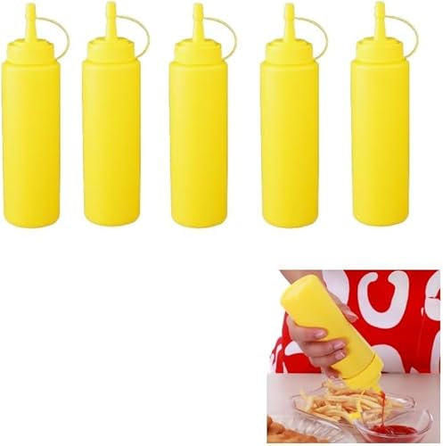 Xianjuun Lot de 5 bouteilles à sauce souples pour cuisine Jaune vif 230 ml