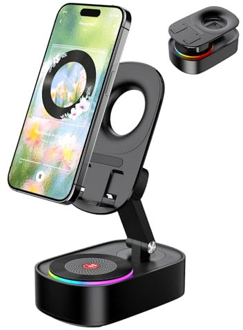 Altoparlante con supporto a induzione 5 in 1, altoparlante Bluetooth, altoparlante a induzione con batteria da 2000 mAh, altoparlante a induzione wireless, supporto pieghevole per cellulare