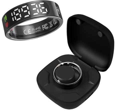 findtime Smart Ring mit Display Smartring Herren Damen Fitness Ring Tracker Android IOS Fitnessring Smarter Ring Schlaf Pulsmesser Schrittzähler Schwarz Gold Silber Aktivitätstracker Größe 11