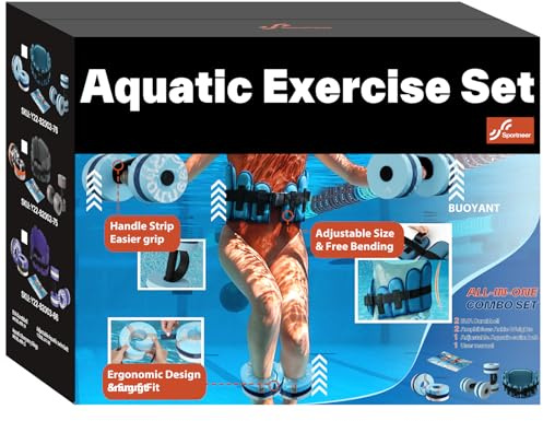 Sportneer Aquatic Exercise Equipment Water Aerobics Combo Set Includes High Density Water Weights Dumbbell Aqua Belt Foam Cuffs for Pool Exercise Aquatic Therapy Pool Fitness