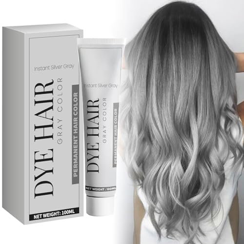 Haarfarbe Grau Silber Haarfarbe Silbergrau, Silber-Haarfarbe mit Natürlichem Essenzextrakt, nicht-haarschuh, leicht zu tragen und sauber zu tragen und sauber zu tragen (1PC, 100g)