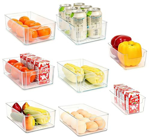 HanYun Fridge Organisers, Storage Box, Kitchen Organisers Set Pantry Storage Container Transparent Container for Fridge Bedroom Kitchen Office (Pack of 8)