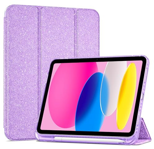 ProCase Cover iPad 11 Generazione A16 11 Pollici 2025/iPad 10 Generazione 10,9 Pollici 2022,Custodia con Portapenna Auto Sonno/Veglia -Glitter Viola