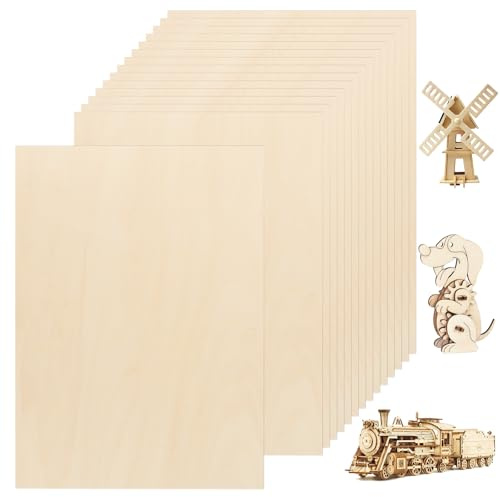 VIDETOL 15 Pcs Balsa Wood Sheets, 400x300x3mm Plywood Sheets, Unfinished Basswood Sheets for DIY Crafts Projects, Woodcraft Model, Pyrography, Painting and Engraving