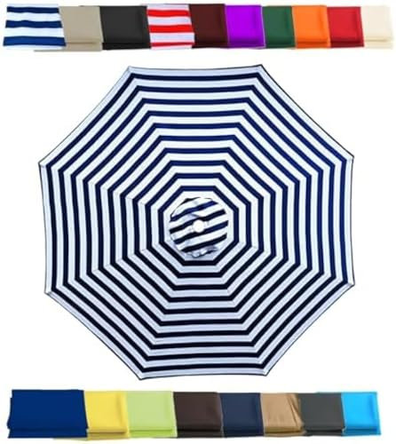 Generic Sombrilla de 200-300 Cm, 6/8 Varillas, Ideal Para Patio, Impermeable Y Resistente A Los Rayos Uv, Azul Y Blanco, 300 Cm (9,8 Pies)/6 Brazos
