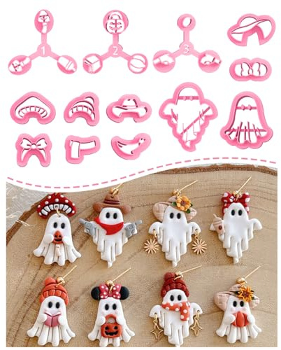 Keoker Halloween-Modelliermassen-Ausstechformen, 13 Halloween-Geister-Ton-Ohrring-Ausstechformen für Polymer-Ton-Schmuck