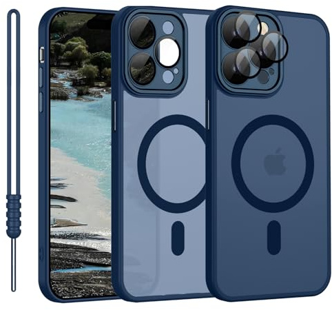 YUANDMI Cover Magnetica per iPhone 15 Pro Compatibile con MagSafe, Custodia per iPhone 15 Pro Traslucida Opaca Case Ultra-Sottile Silicone Anti-Scivolo Resistente ai Graffi, Blu Scuro