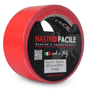 NASTRO FACILE 1PC Nastro Telato Multiuso Impermeabile 50mm x 25metri | Adesivo Hot Melt Ad Alta Adesione, Si Strappa a Mano, Resistente a Freddo E Ideale Su Ogni Superficie - Rosso