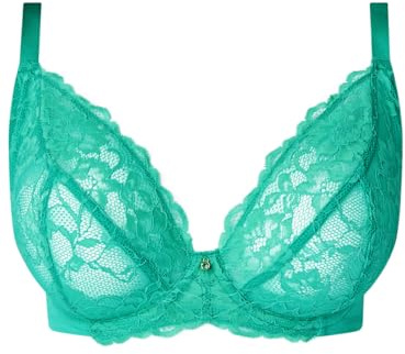 Ann Summers Valentines Sexy Lace Fuller Bust Non Padded Plunge Bra Curve-Enhancing Womens Underwear with Underwire Support, Sheer Lace Cups & Power Mesh Wings Bright Green - Womens Lingerie