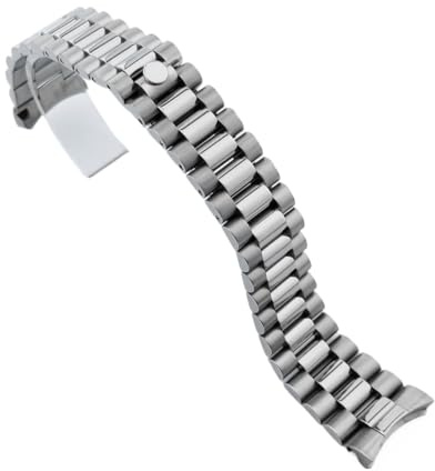 NMASDUYPU 20MM Silver Solid Bracelet 904L Stainless Steel Glide Lock Clasp Wristband For NH34 NH35 Watch Case(1 President)