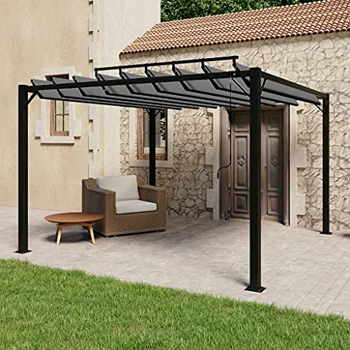 QJBSAVVA Pergola - 3 x 3 m - En tissu anthracite - Toit à lamelles en aluminium - Réglable - Pour terrasse, piscine, abri d'extérieur