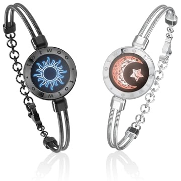 TOTWOO Pulseras Smart para Parejas con Bluetooth a Distancia | Emparejamiento Bluetooth 1:1 por App. Luz y vibración al tocar. Regalo romántico. Acero inoxidable 316