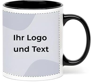 Cimpress Personalisierte Firmen-Tassen, 325 ml, Schwarz, 1 Stück | Eigenes Logo hinzufügen, Geschenke zum Firmenjubiläum & Kollegen, Kaffeebecher für Büros & Merchandise