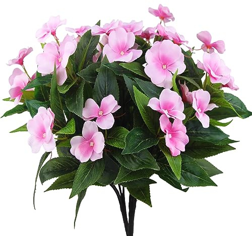 CEWUDA 2 Bündel Künstliche Blumen im Freien und Innen Künstliche Geranien Seidenblumen UV-beständige Rosa Faux Geranie Blumen Dekoration für Hochzeit Home Balkon Garten Fenster Box Tischdekoration