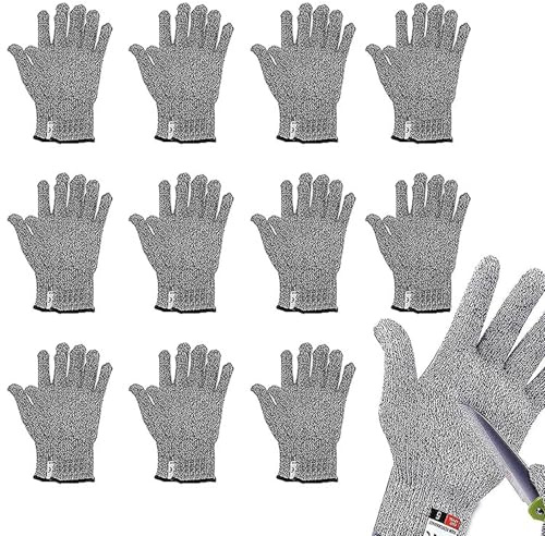 XJGQZ 12 Pairs Cut Resistant Gloves, Level 5 Protection for Kitchen, Upgrade Safety Anti Cutting Gloves for Meat Cutting, Wood Carving, Slicing and More, M+L for Adults, Machine Washable