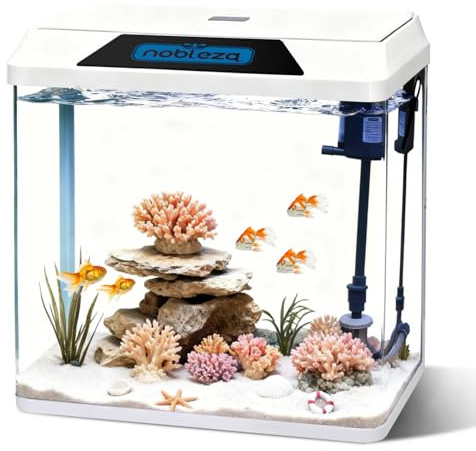 Nobleza - 30L Aquarium Komplettset, Nano Aquarium mit Eingebautem Filtersystem und LED-Beleuchtung, Stabiles Einsteigerbecken für Zuhause oder Büro - Weiß