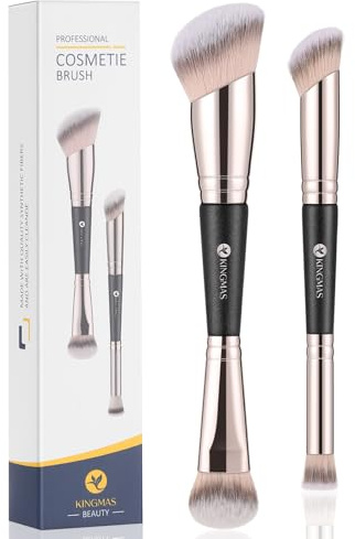 KINGMAS Pinsel für Foundation und Concealer, 2-in-1-Doppelkopfpinsel für flüssige Pulver-Foundation und Contouring, Bronzer, Concealer, Creme, Kosmetik, Rouge, vegan und tierversuchsfrei