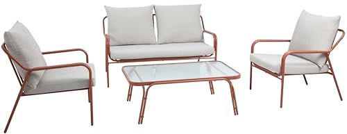 Oviala Gartenmöbel, Metall und Hartglas, 4-Sitzer, Braun