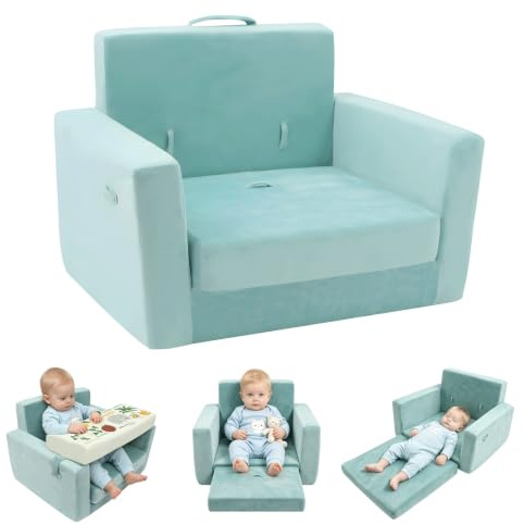 3 in 1 Foldable Baby Sofa Bed, Toddler Training Chair with Play Tray