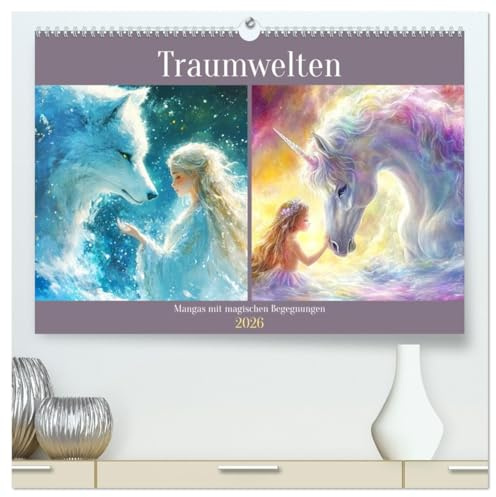 Traumwelten. Mangas mit magischen Begegnungen (hochwertiger Premium Wandkalender 2026 DIN A2 quer), Kunstdruck in Hochglanz: Lass dich von lieblichen Mädchen in Träume entführen (CALVENDO Tiere)