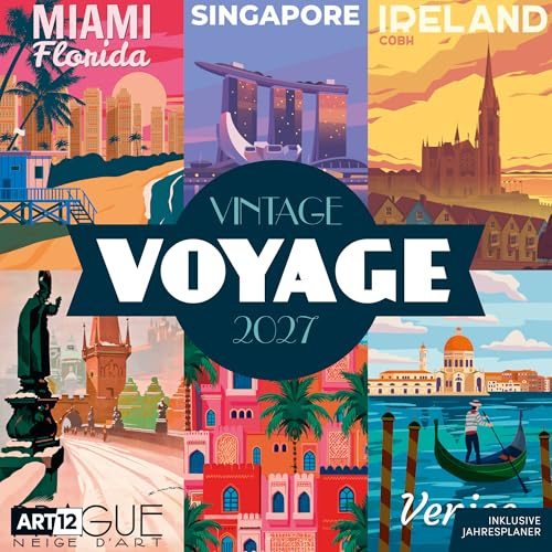 Vintage Voyage Broschürenkalender 2027 - 30x30 - Art12 | Farbenfroher Plakate-Kalender im schlanken Hochformat (aufgeklappt 30x60 cm) | zum Eintragen
